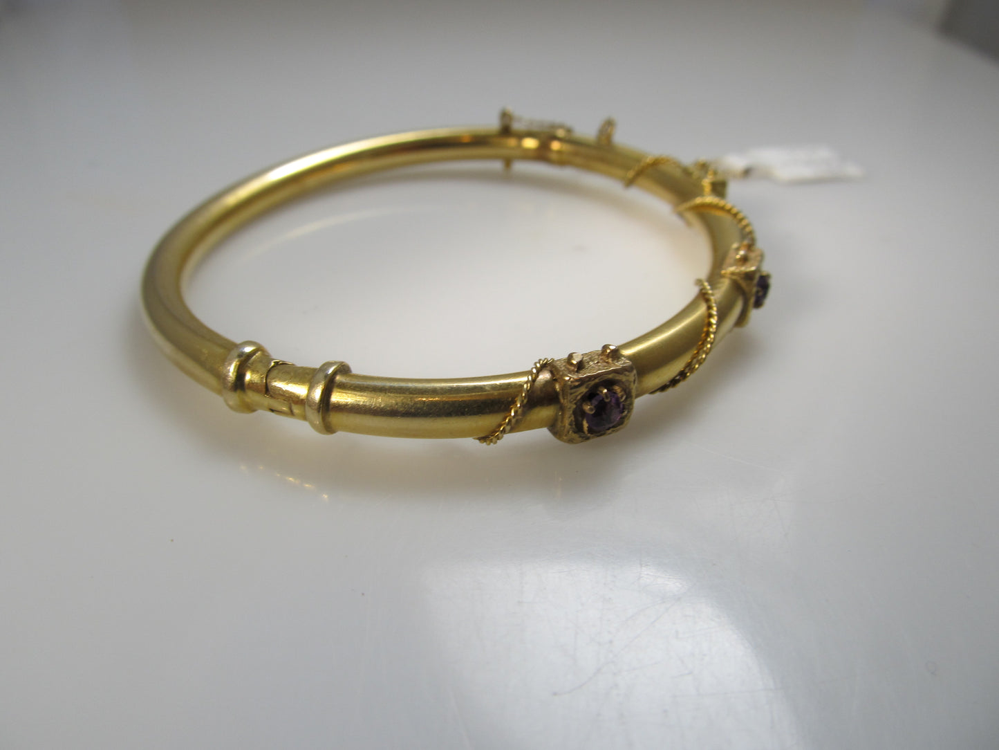 Yellow gold amethyst bangle bracelet