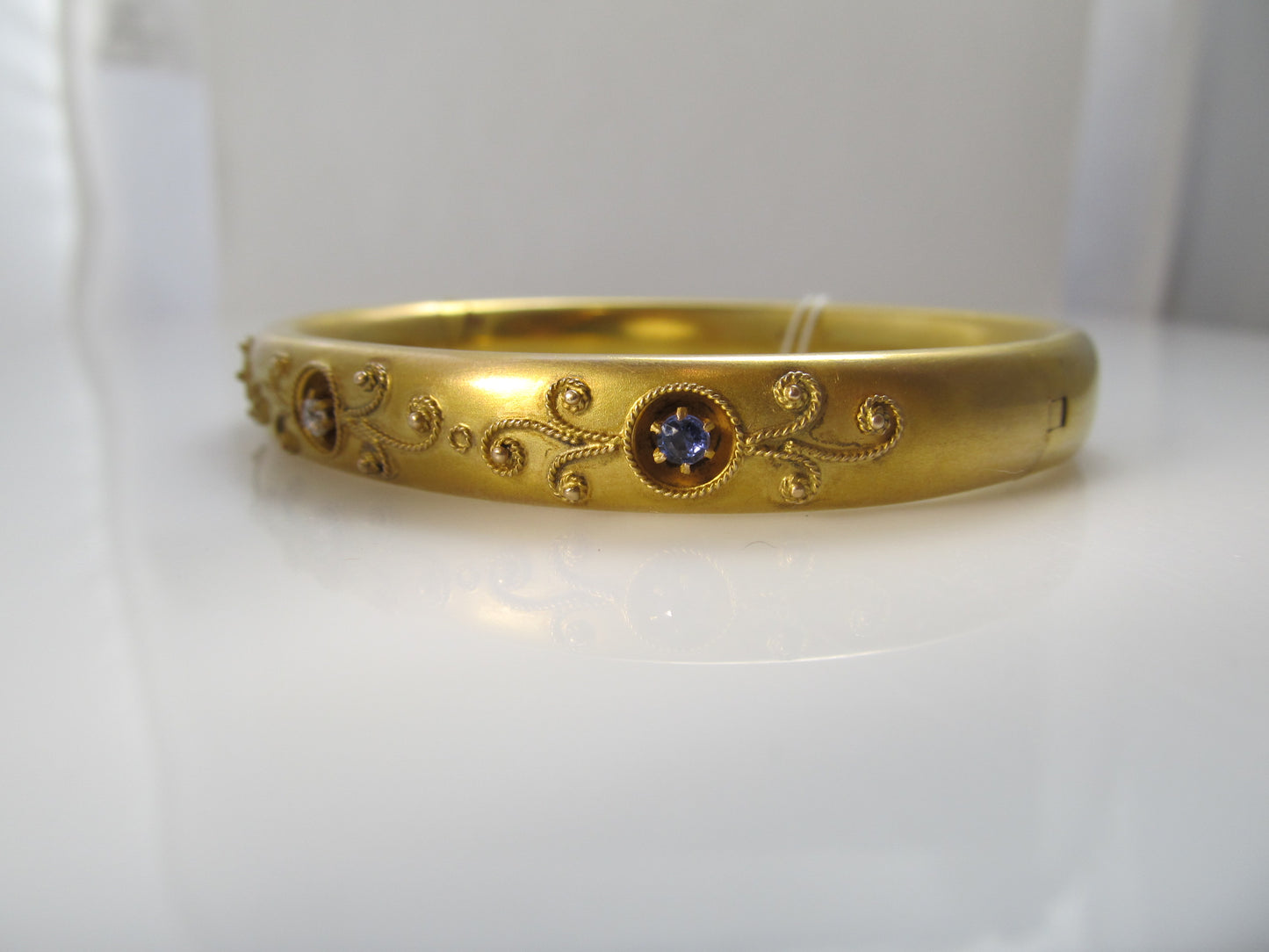 Antique sapphire diamond bangle bracelet, circa 1900