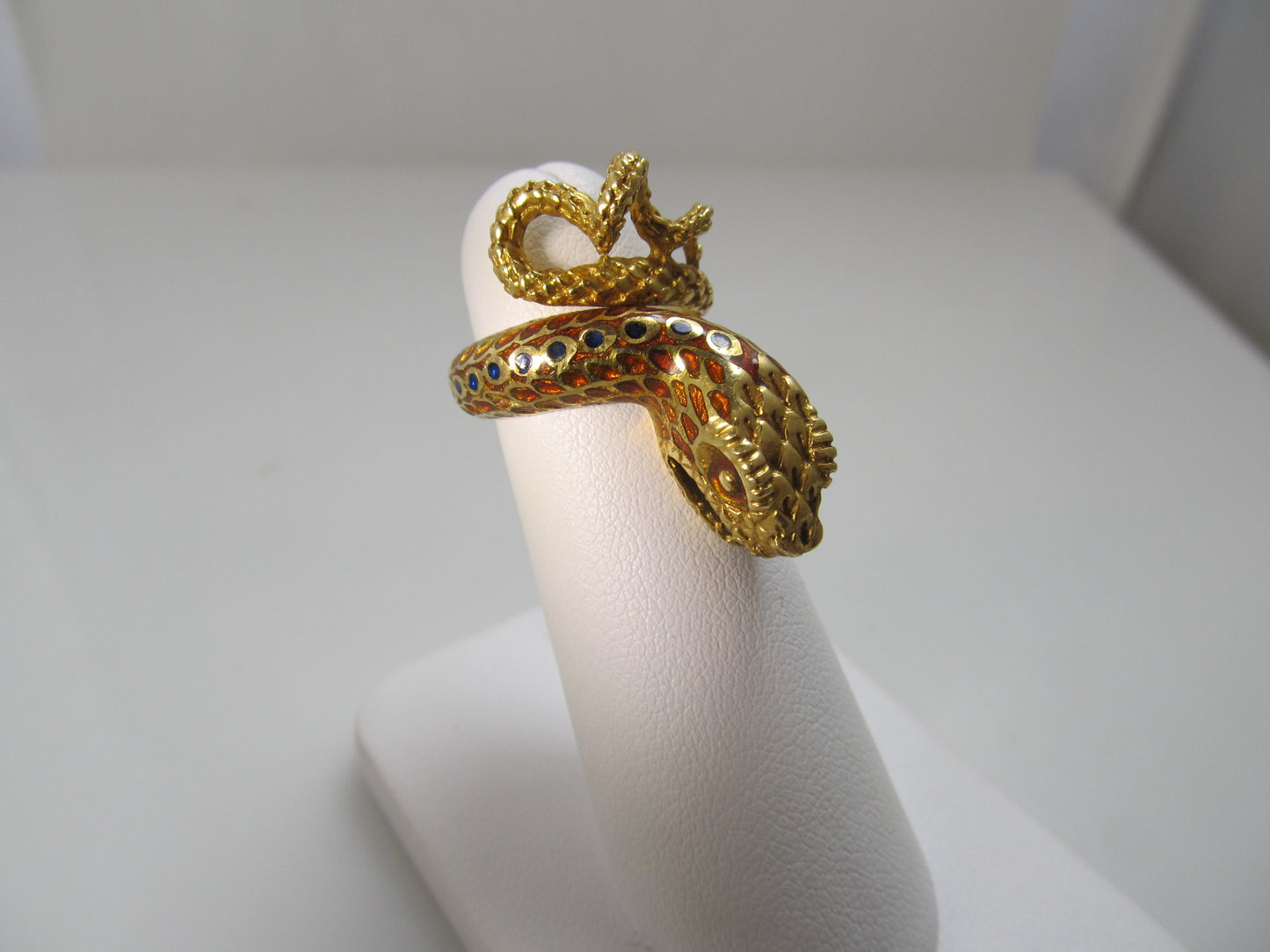 Vintage enamel cobra snake ring, 18k yellow gold