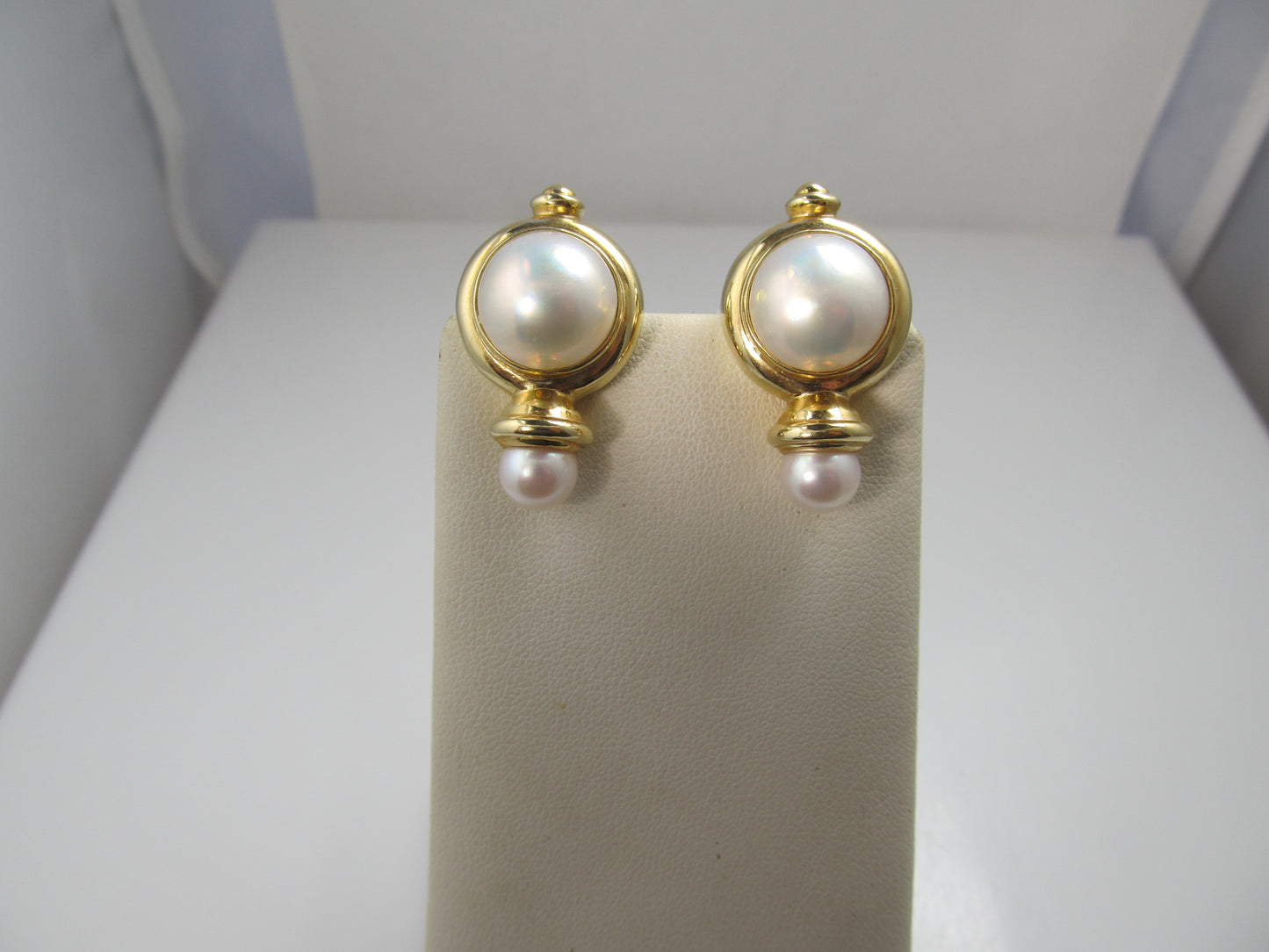 14k Yellow Gold Modern Pearl Statement Earrings