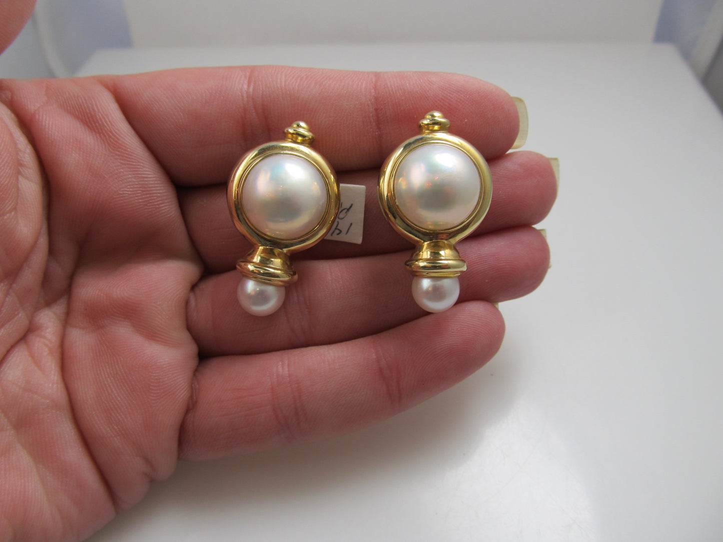 14k Yellow Gold Modern Pearl Statement Earrings