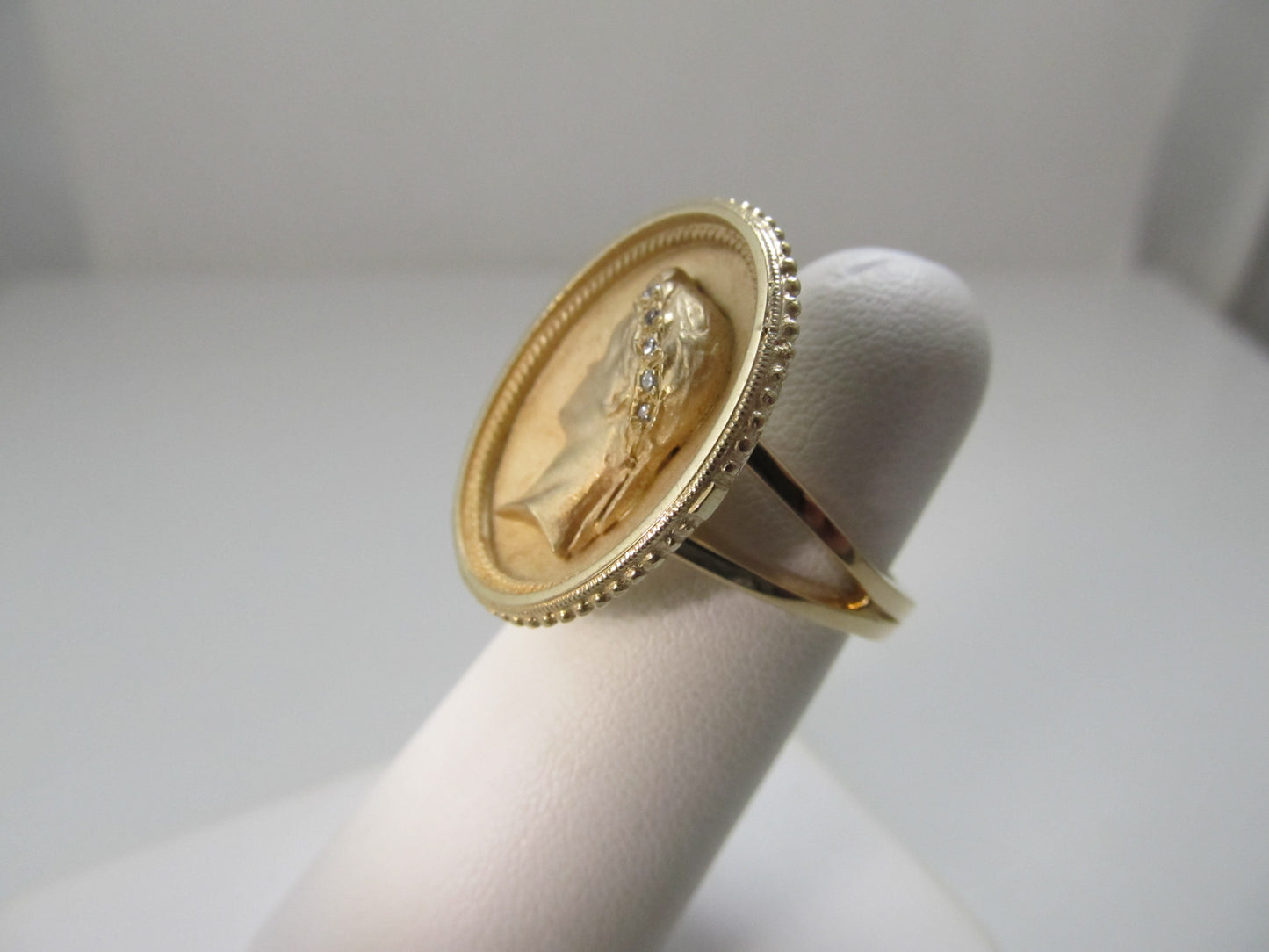 Great 14k ring with diamonds, man's profile