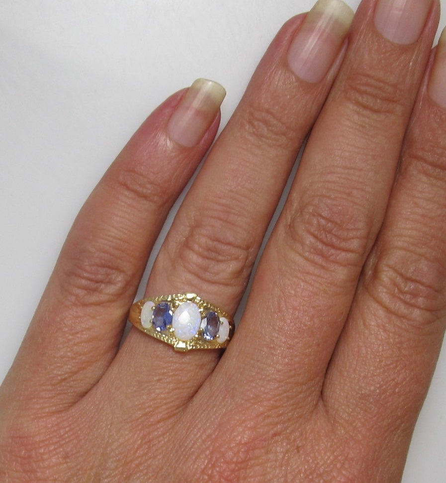 Opal and tanzanite band ring