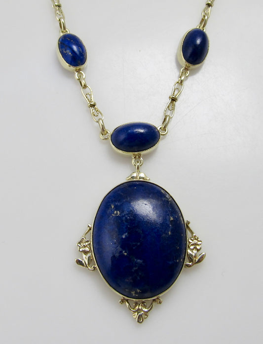 Antique lapis necklace, 14k yellow gold