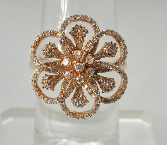 14k rose gold diamond flower ring