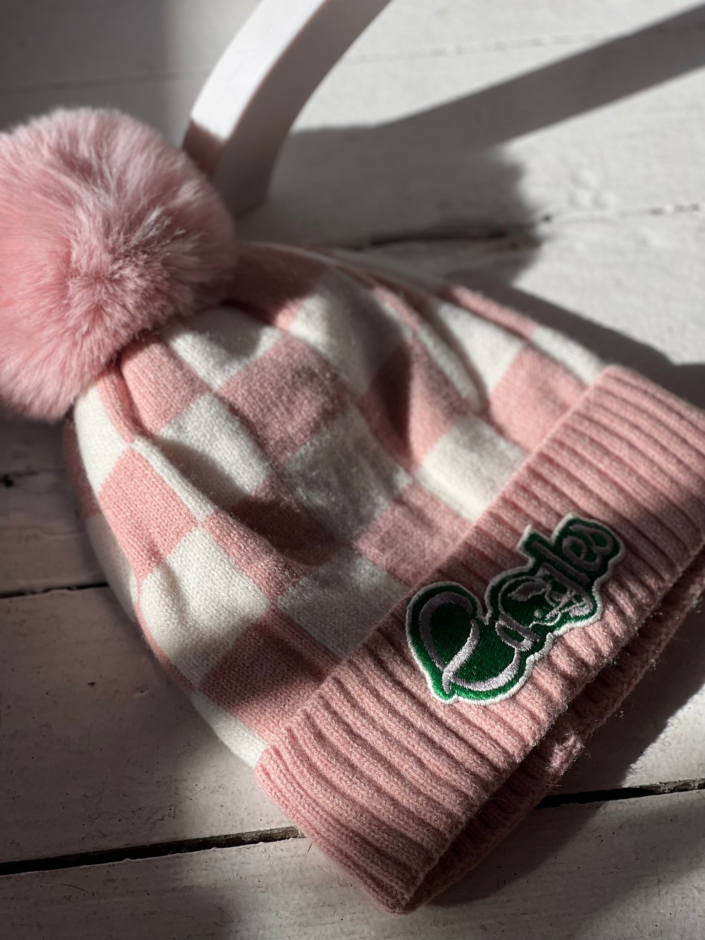 Vintage Eagles patch baby pink beanie