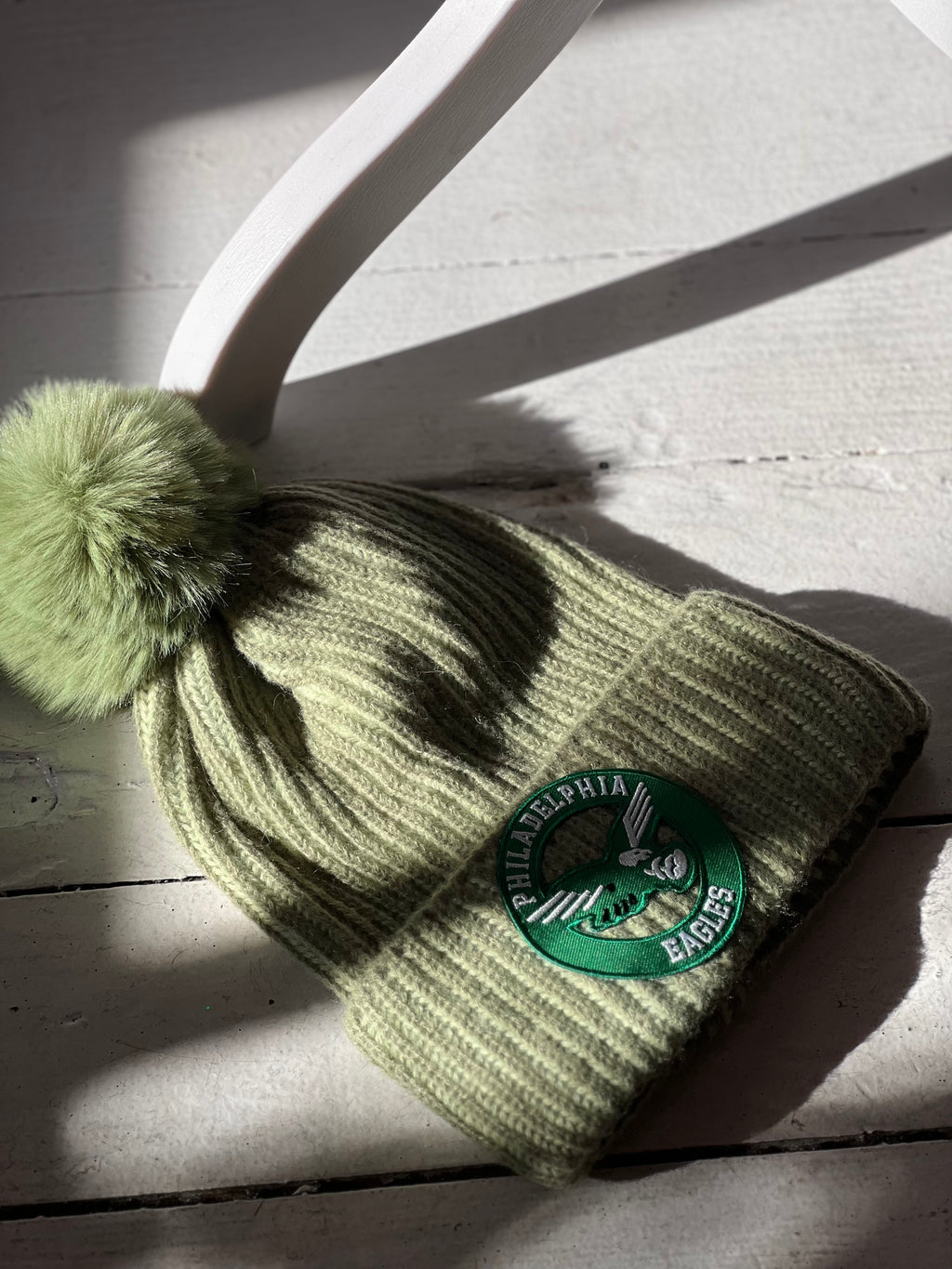 Vintage Eagles patch green pompom custom beanie