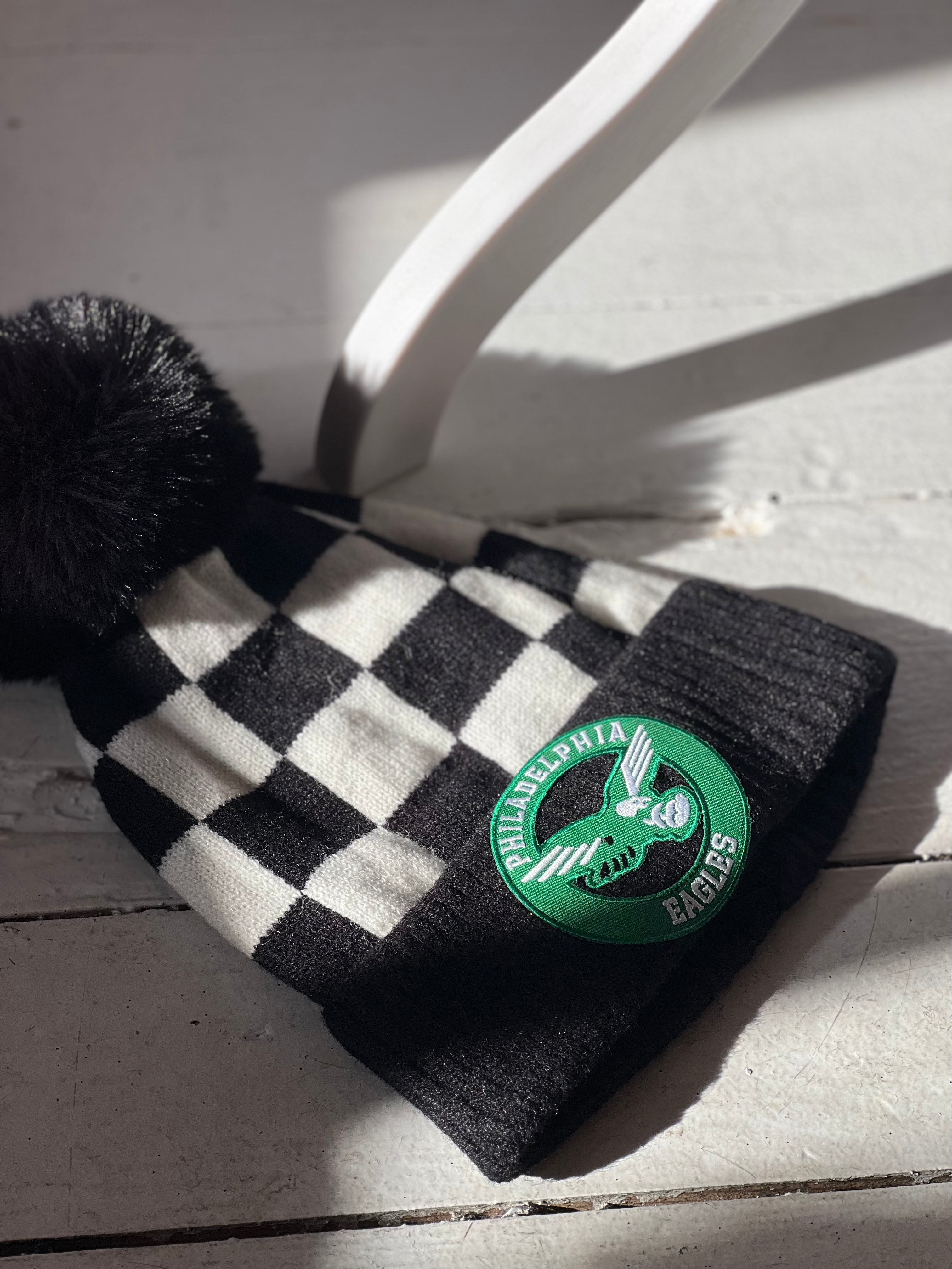 Vintage Eagles patch black check beanie