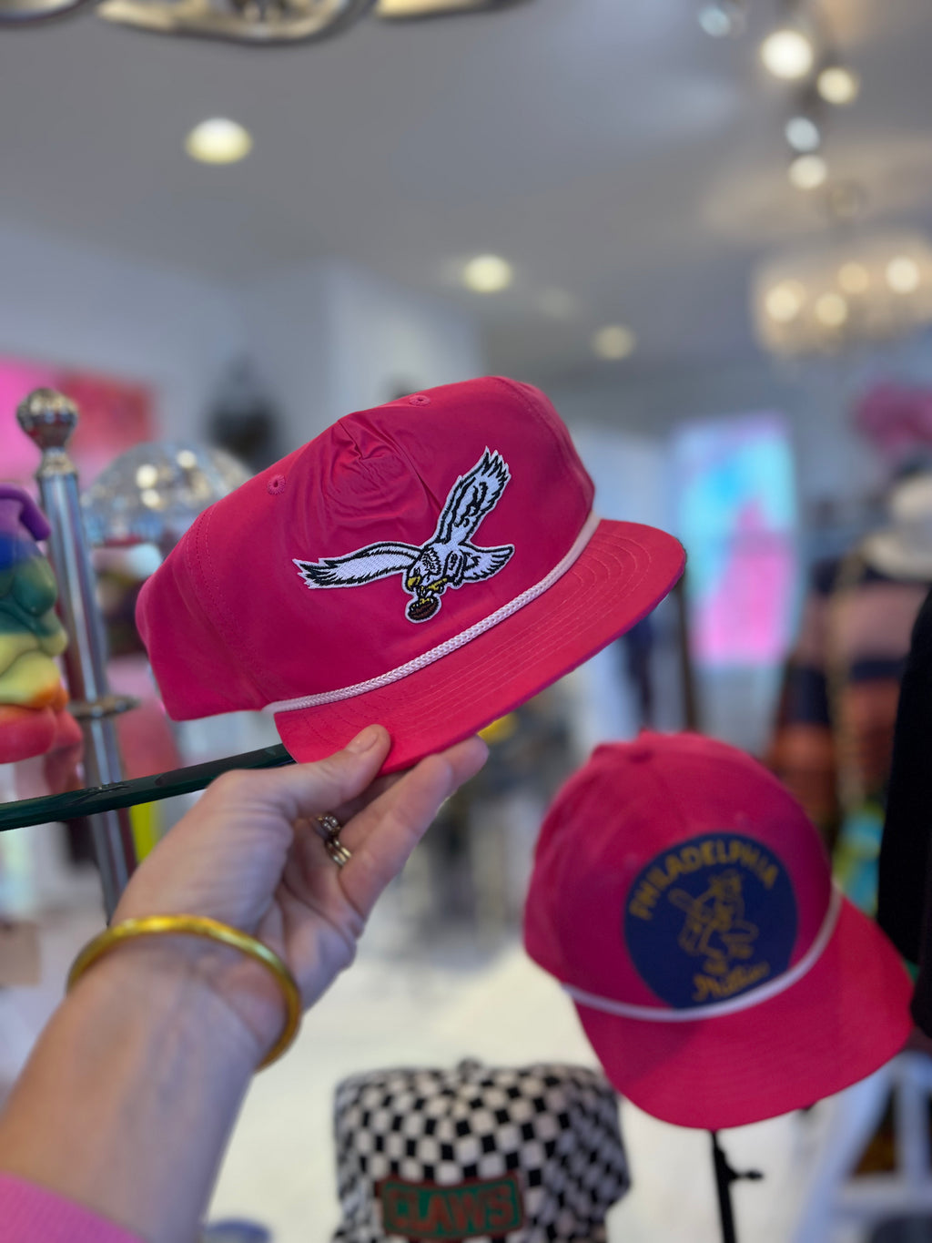 Vintage Eagles patch hat hot pink