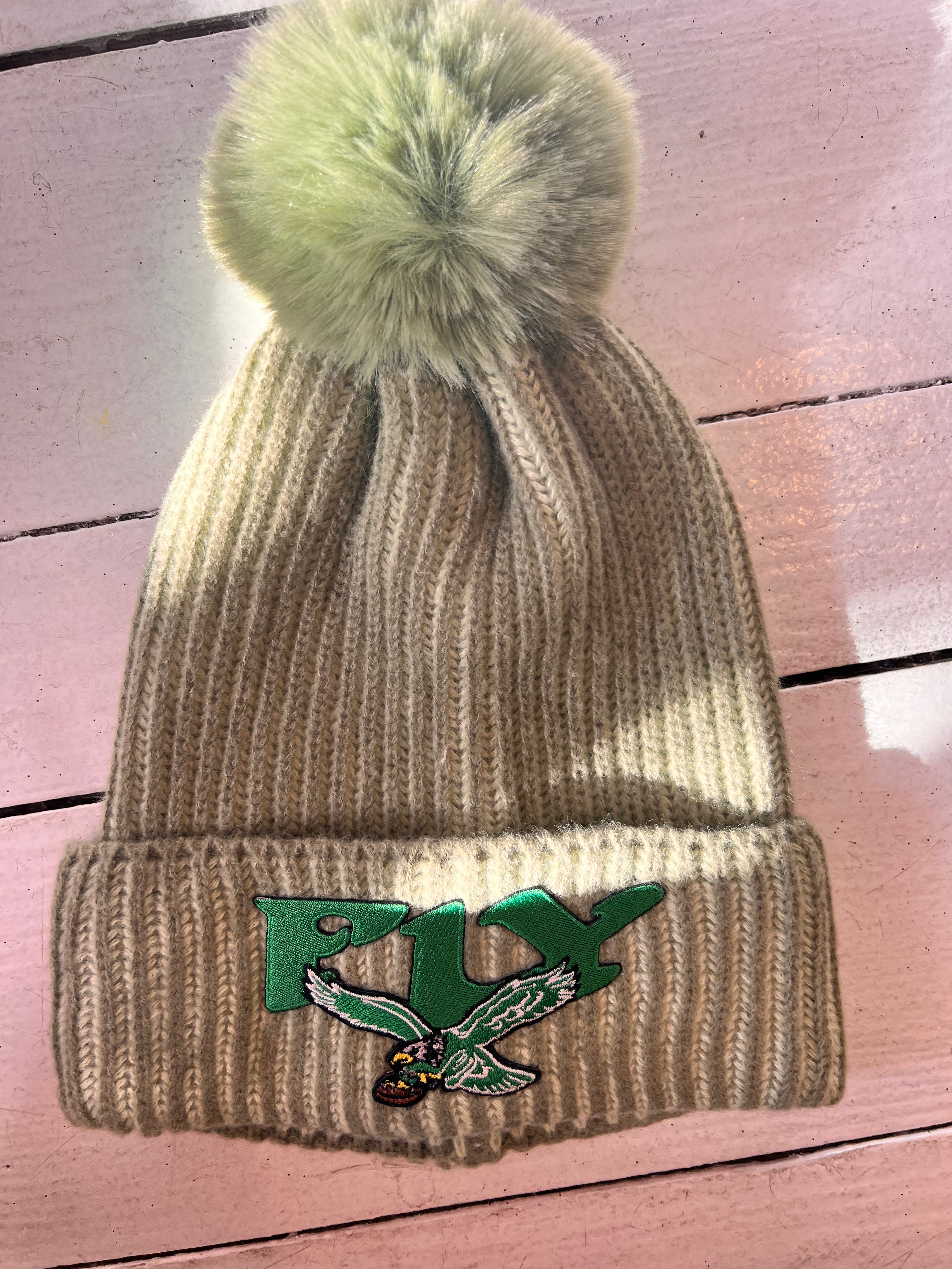 Vintage Eagles FLY patch green pompom custom beanie