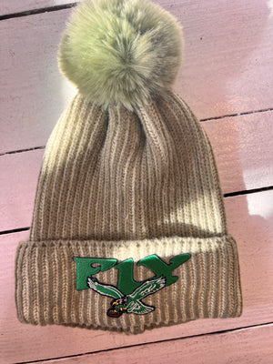 Vintage Eagles FLY patch green pompom custom beanie