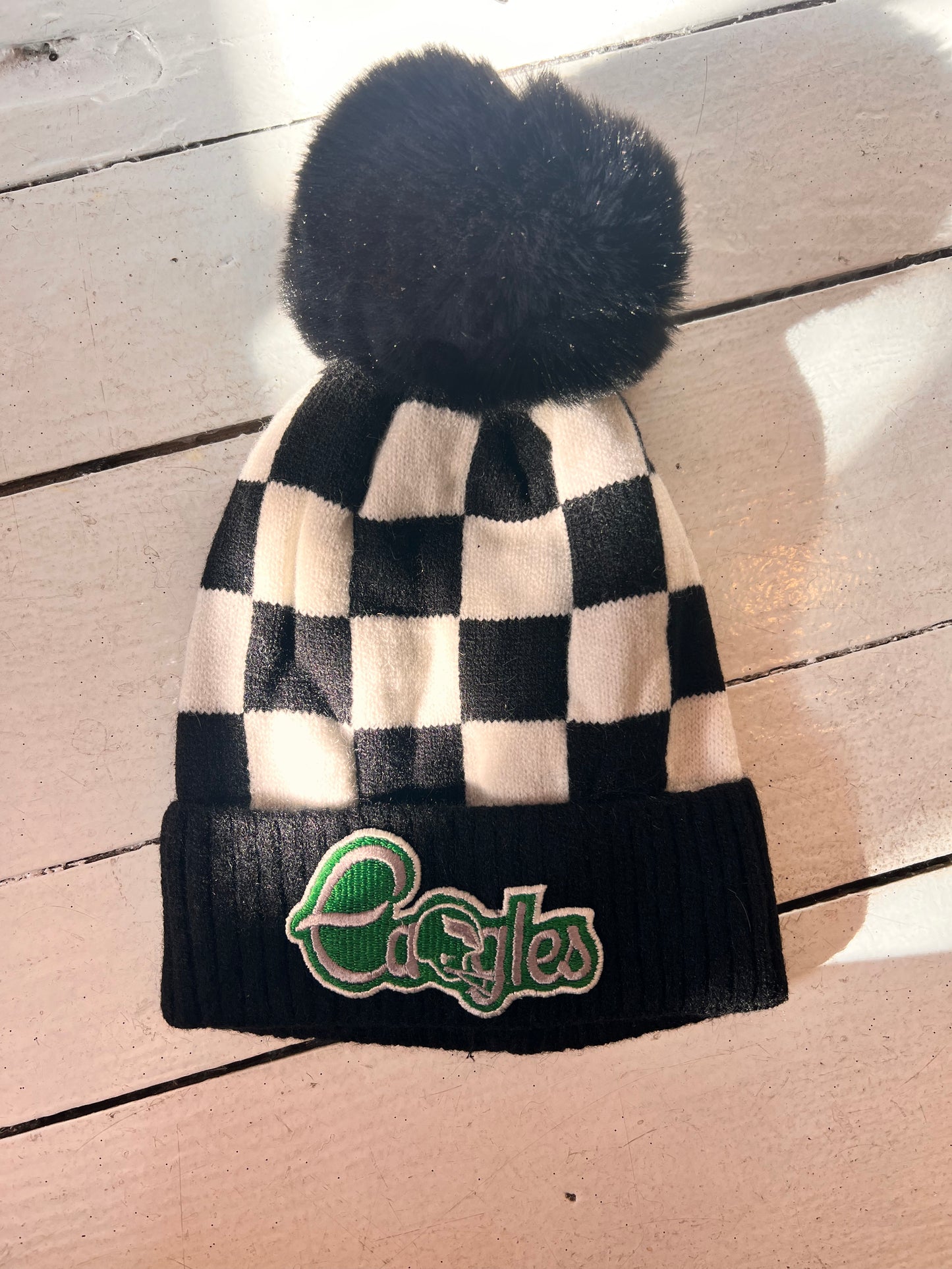 Vintage Eagles patch black and white check beanie
