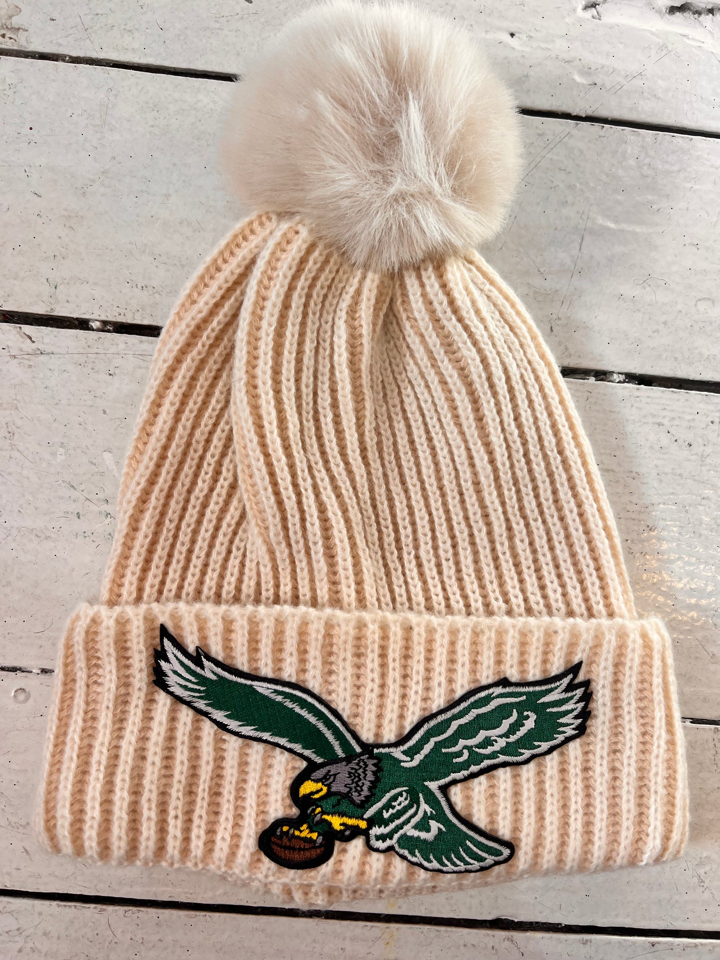 Vintage Eagles patch ivory beanie