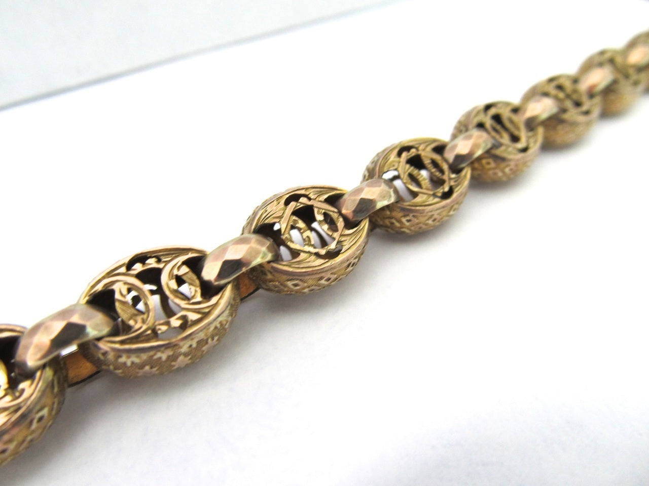 Victorian 10k Yellow Gold Fancy Link Bracelet, Circa 1890.