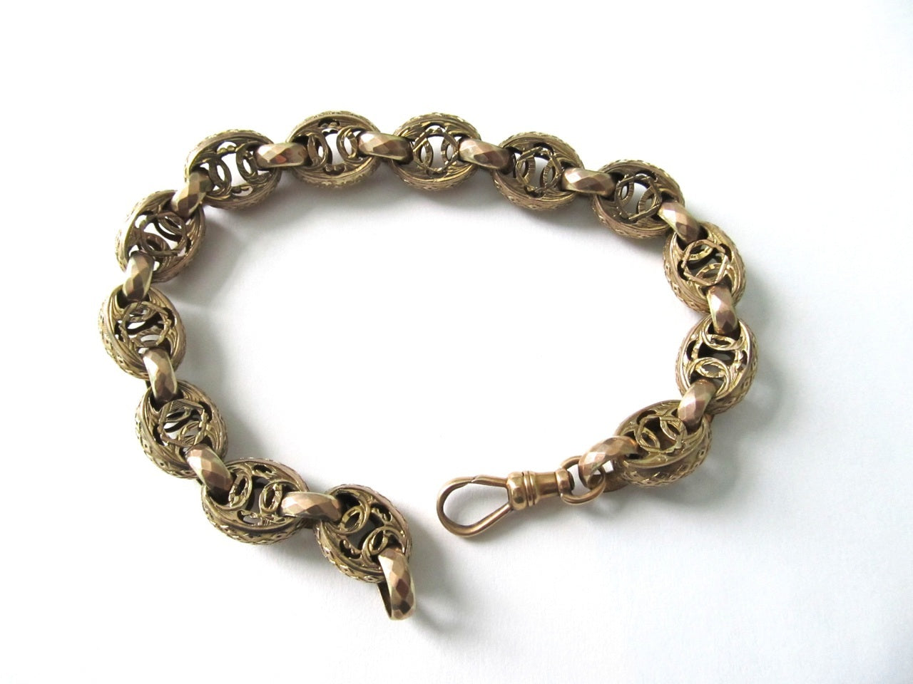 Victorian 10k Yellow Gold Fancy Link Bracelet, Circa 1890.