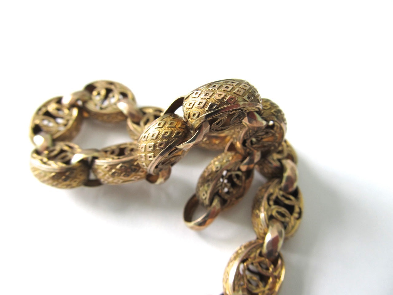 Victorian 10k Yellow Gold Fancy Link Bracelet, Circa 1890.