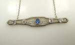 14k White Gold Necklace With 1ct In Diamonds And A 1ct Sapphire, Circa 1920.