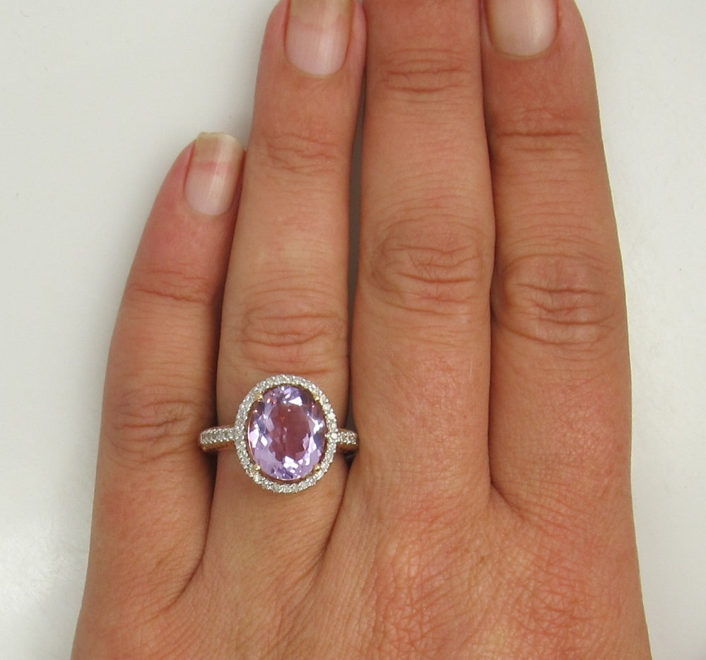 14k rose gold ring with amethyst and .50cts in diamonds