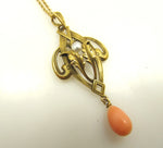 Art Nouveau 14k Yellow Gold Necklace With Coral And Pearl, Circa 1910