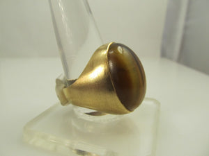 Vintage 14k Yellow Gold Ring With Large Bezel Set Tiger's Eye