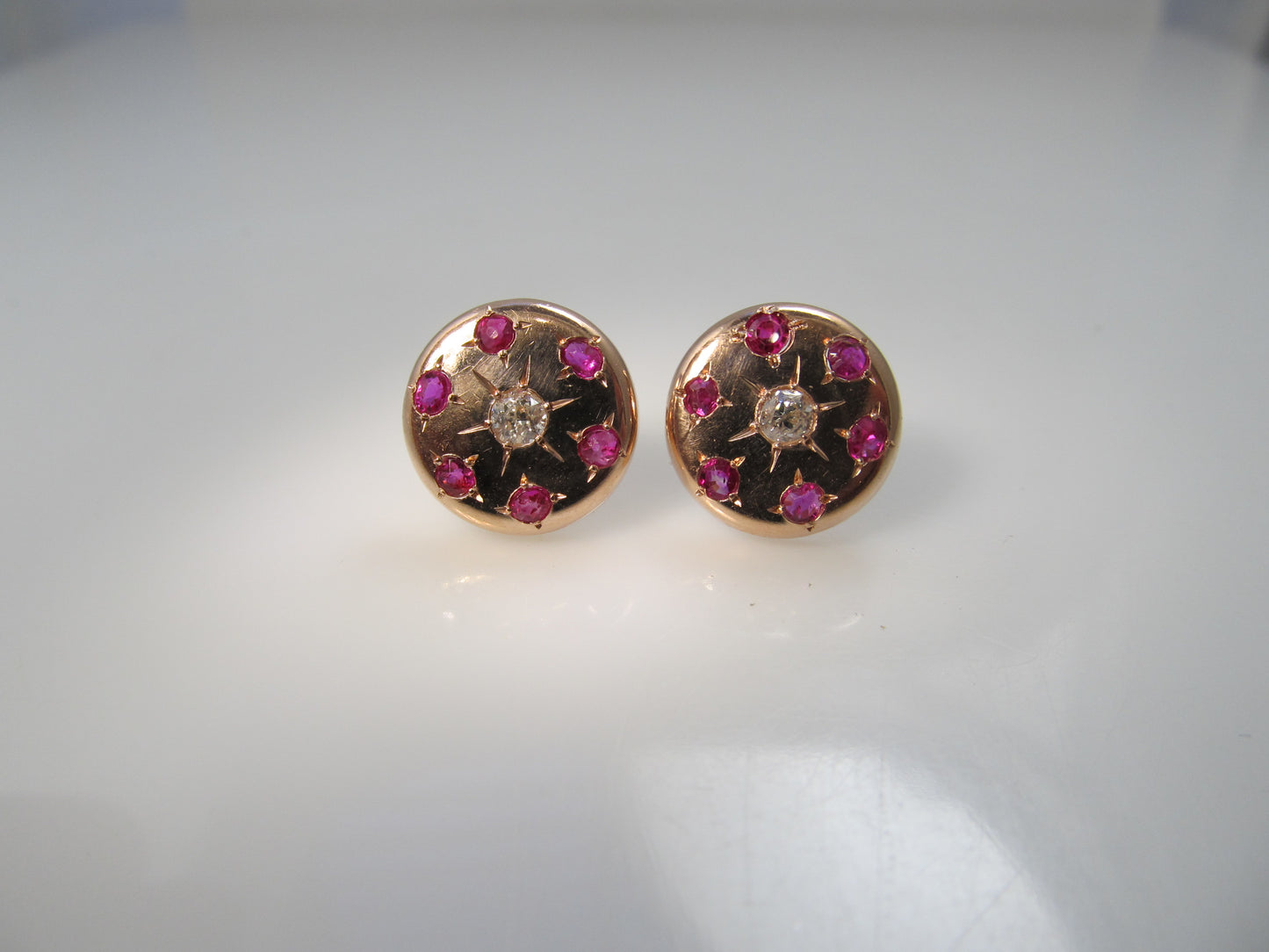 Antique 14k rose gold ruby and diamodn earrings