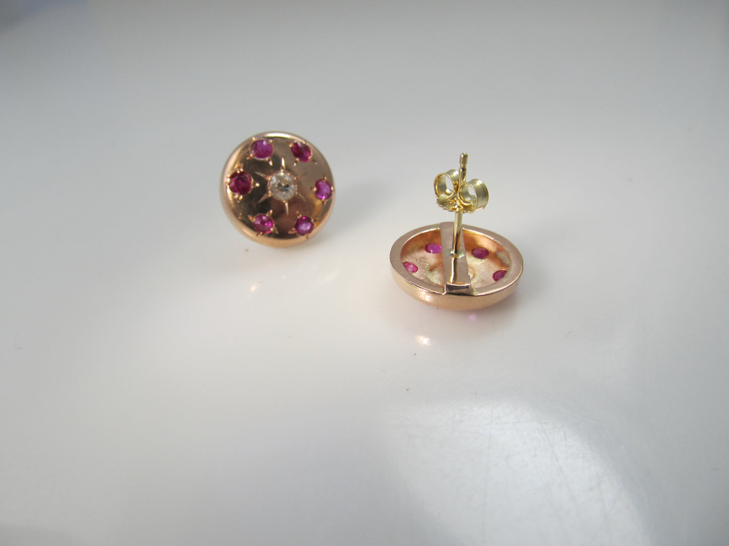 Antique 14k rose gold ruby and diamodn earrings