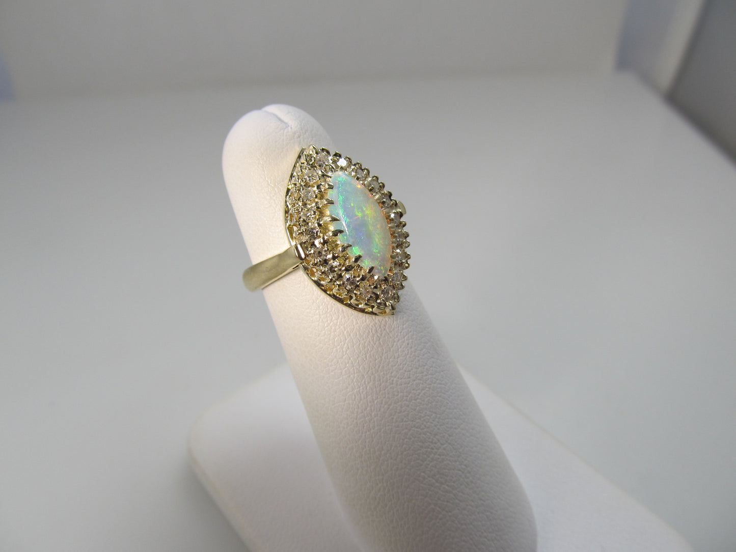 Vintage opal and diaomond marquise ring, 14k yellow gold