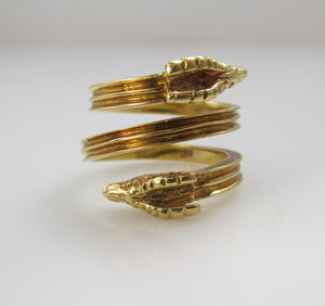 Vintage 22k double ram head wrap ring