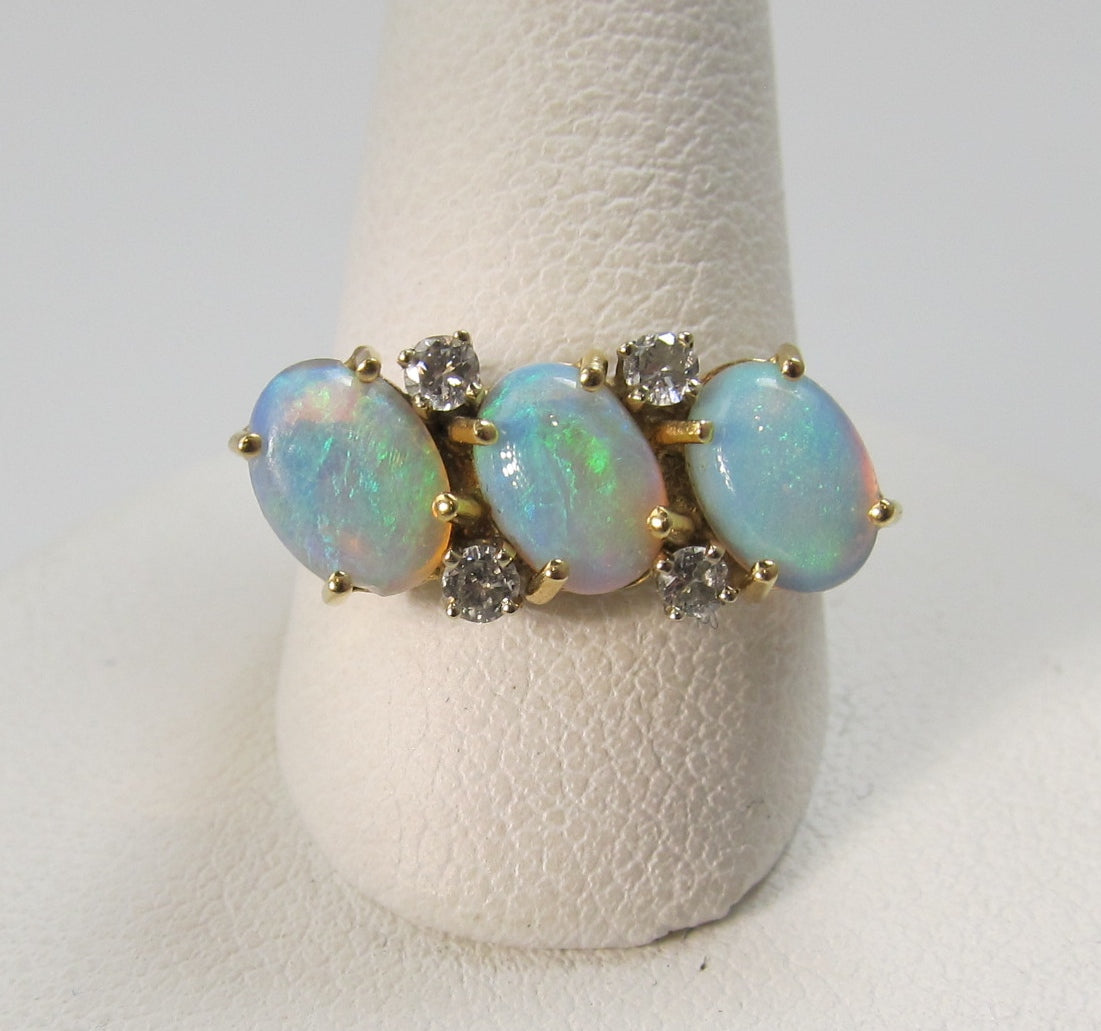 Vintage 3 stone opal diamond ring