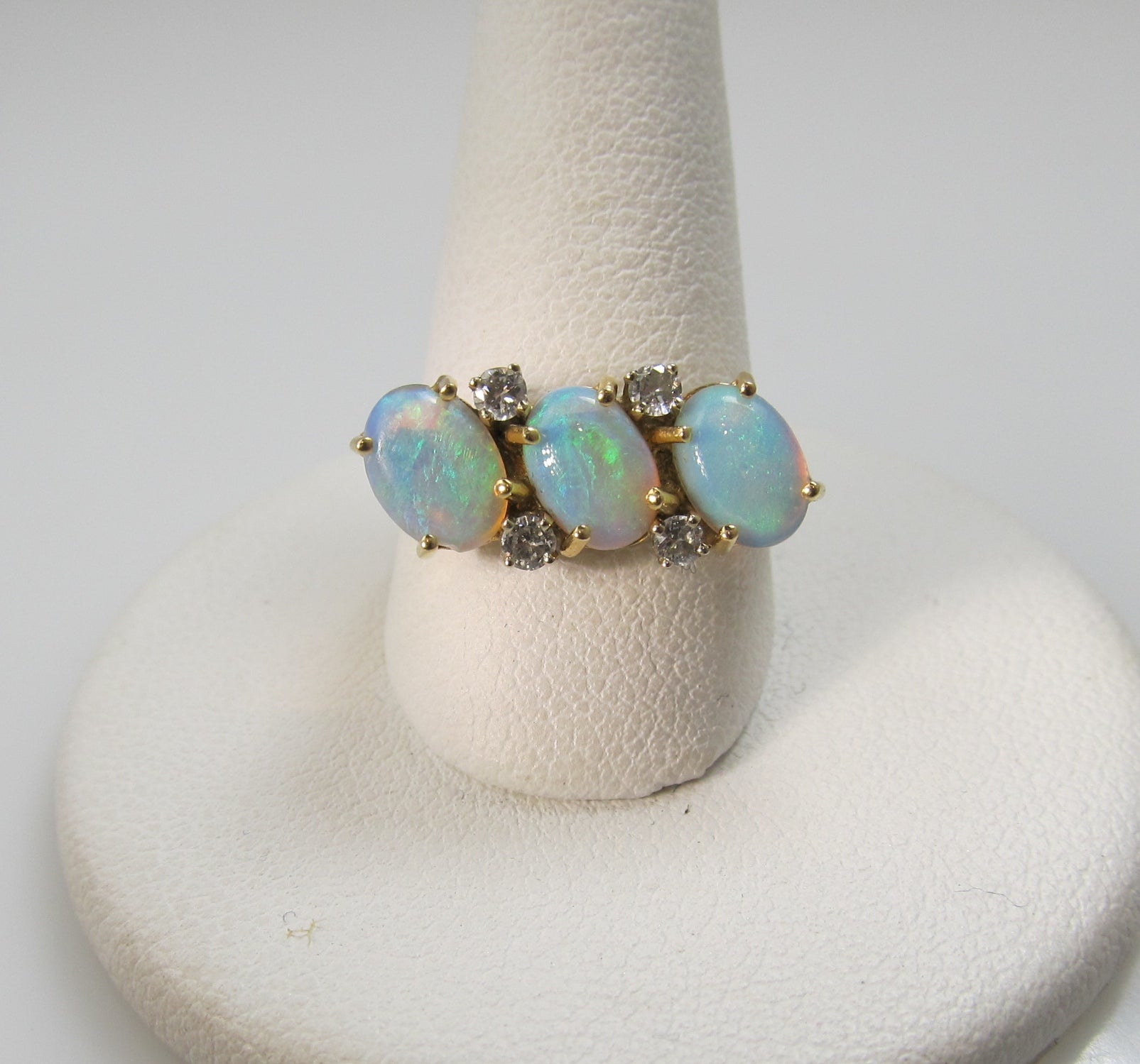 Vintage 3 stone opal diamond ring