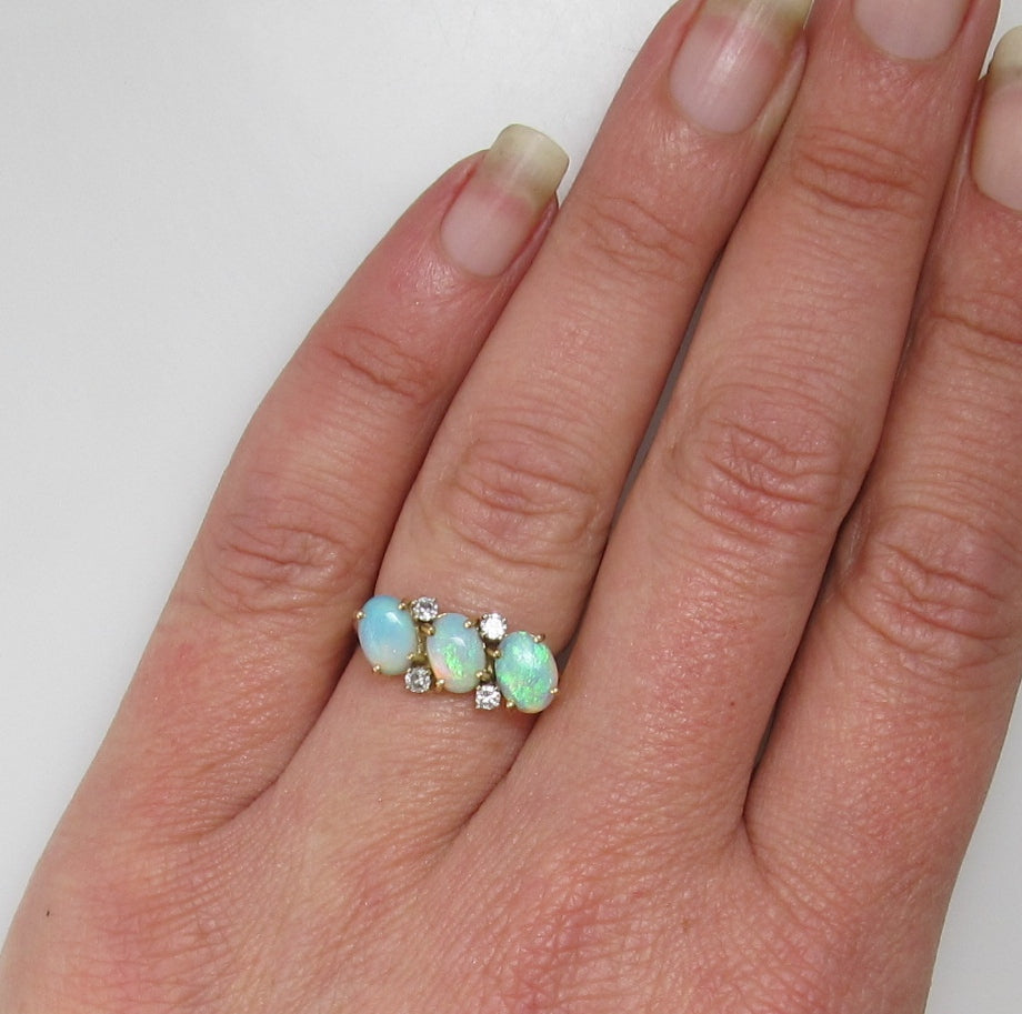 Vintage 3 stone opal diamond ring