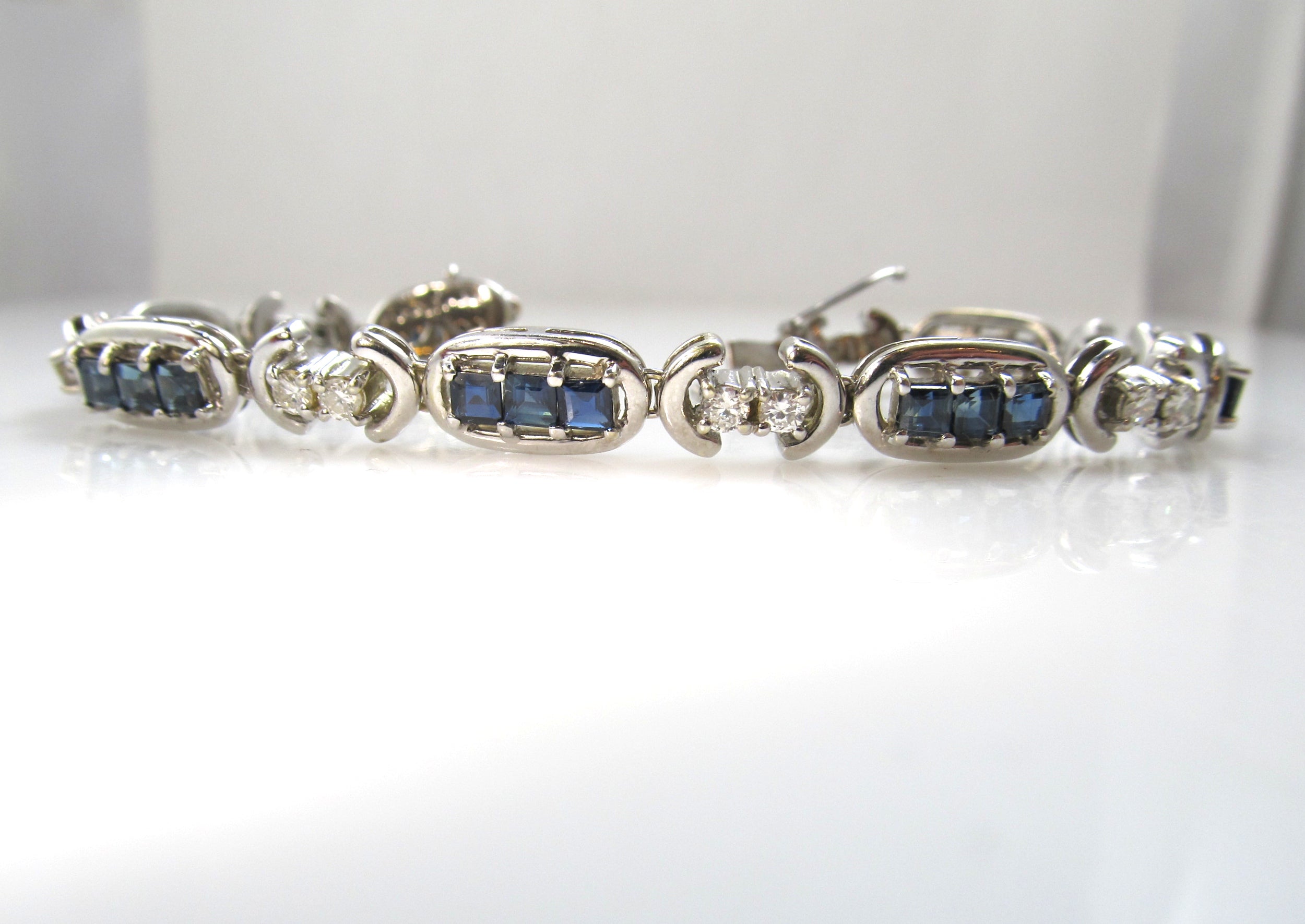 14k white gold sapphire and diamond line bracelet