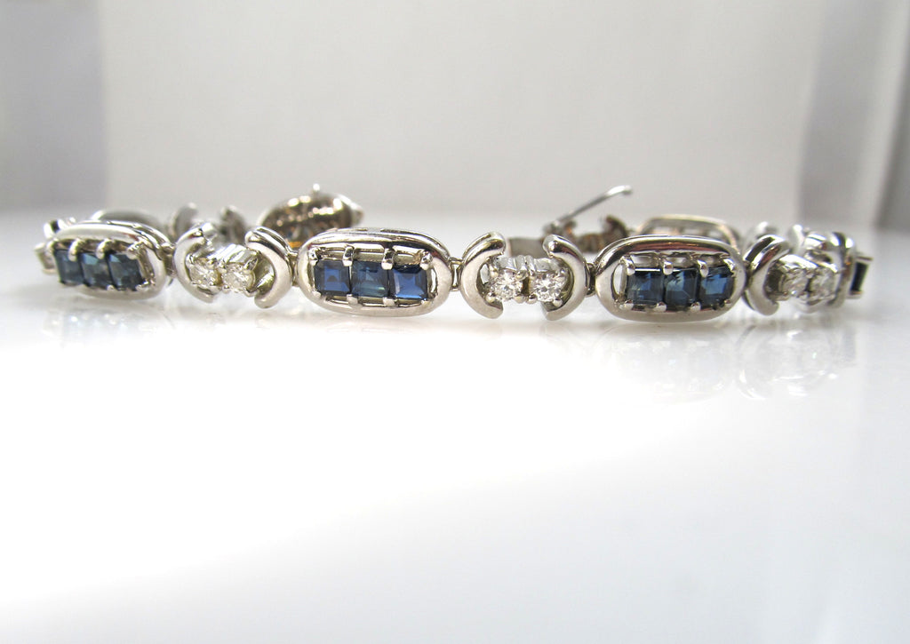 14k white gold sapphire and diamond line bracelet