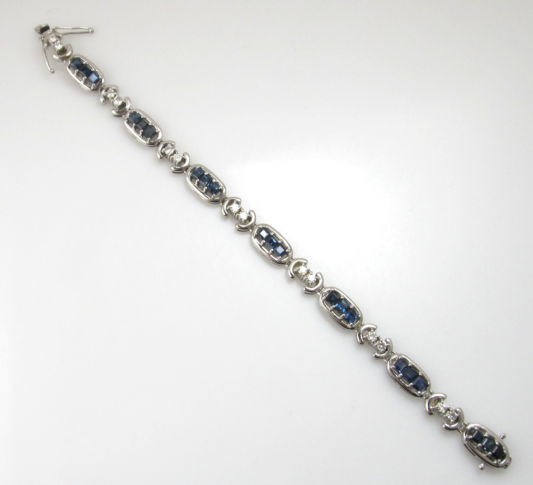 14k white gold sapphire and diamond line bracelet