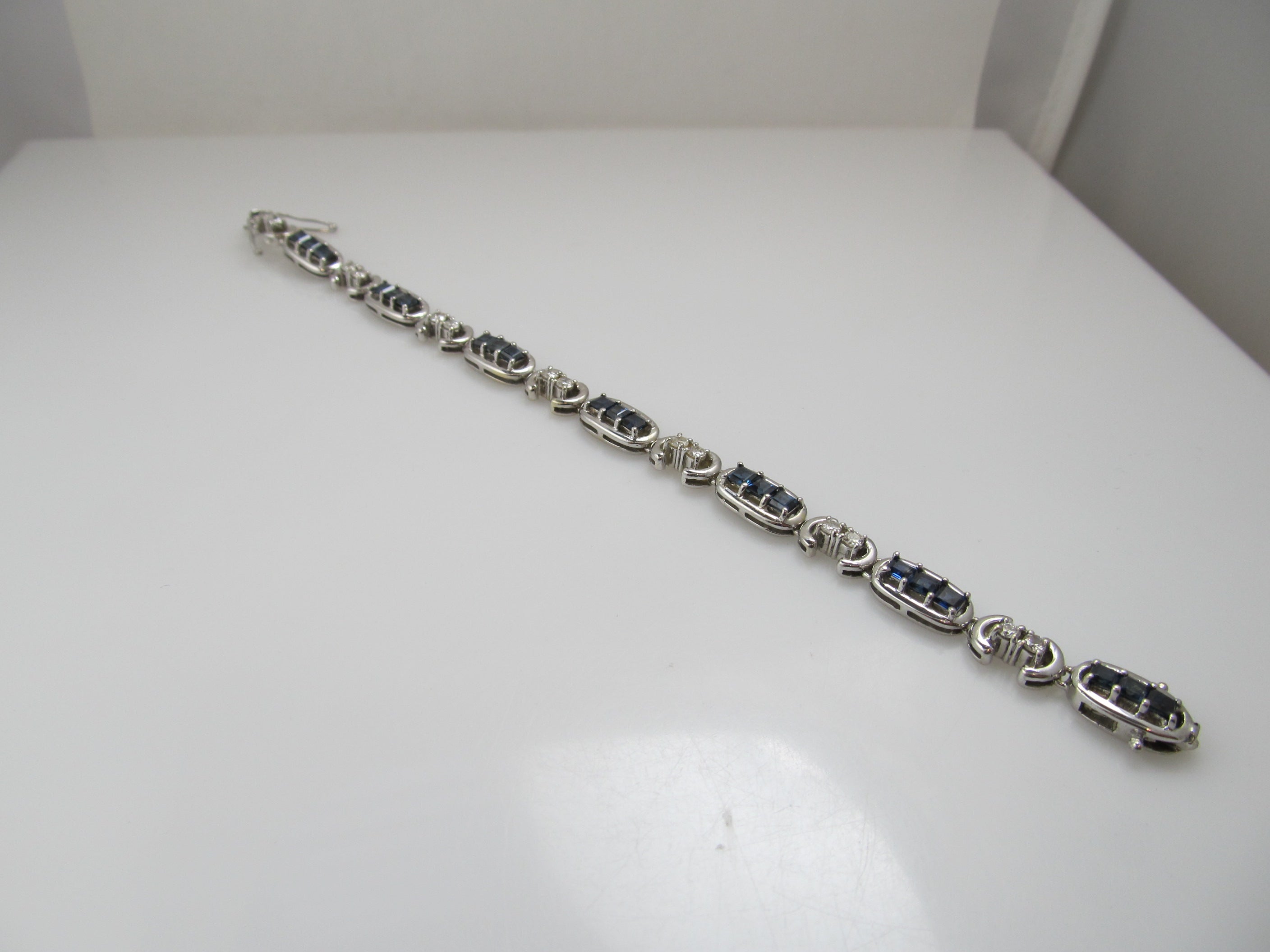 14k white gold sapphire and diamond line bracelet