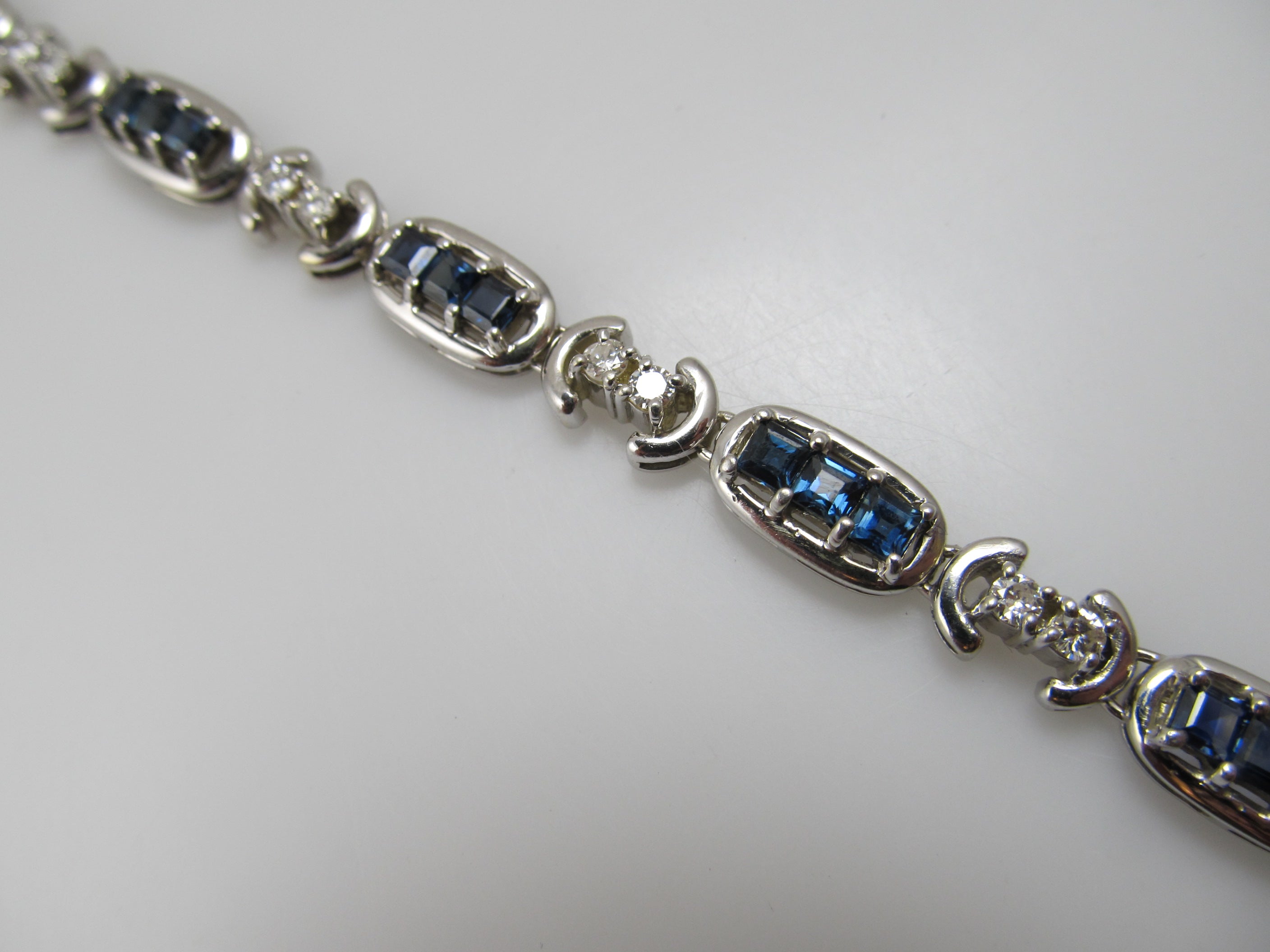 14k white gold sapphire and diamond line bracelet
