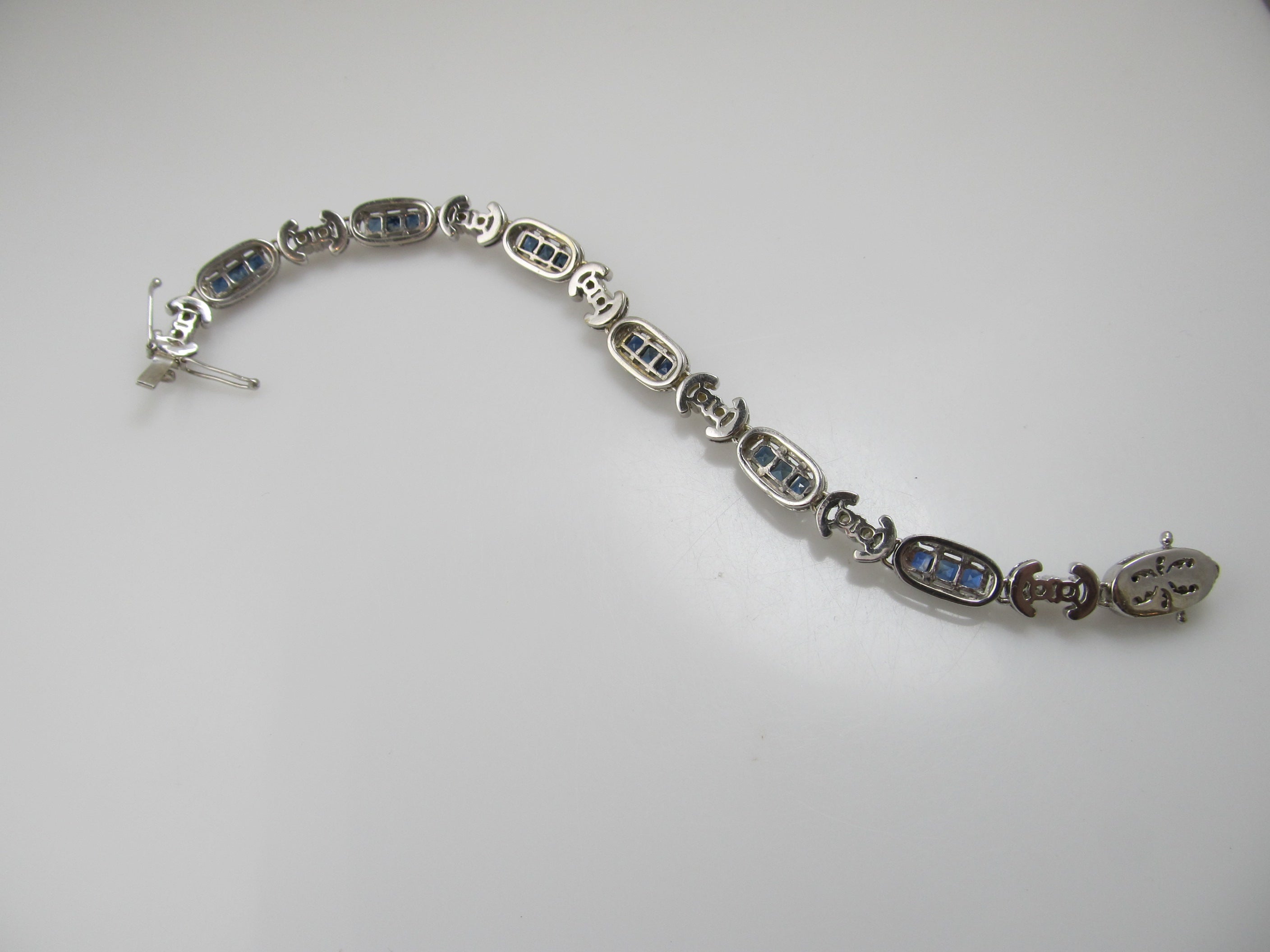 14k white gold sapphire and diamond line bracelet