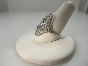 Long antique filigree sapphire diamond ring