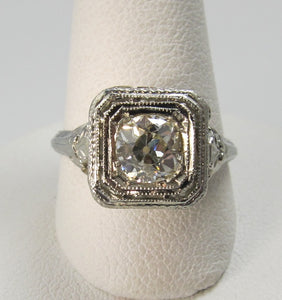 Antique .77ct diamond ring, 18k white gold filigree