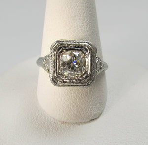 Antique .77ct diamond ring, 18k white gold filigree