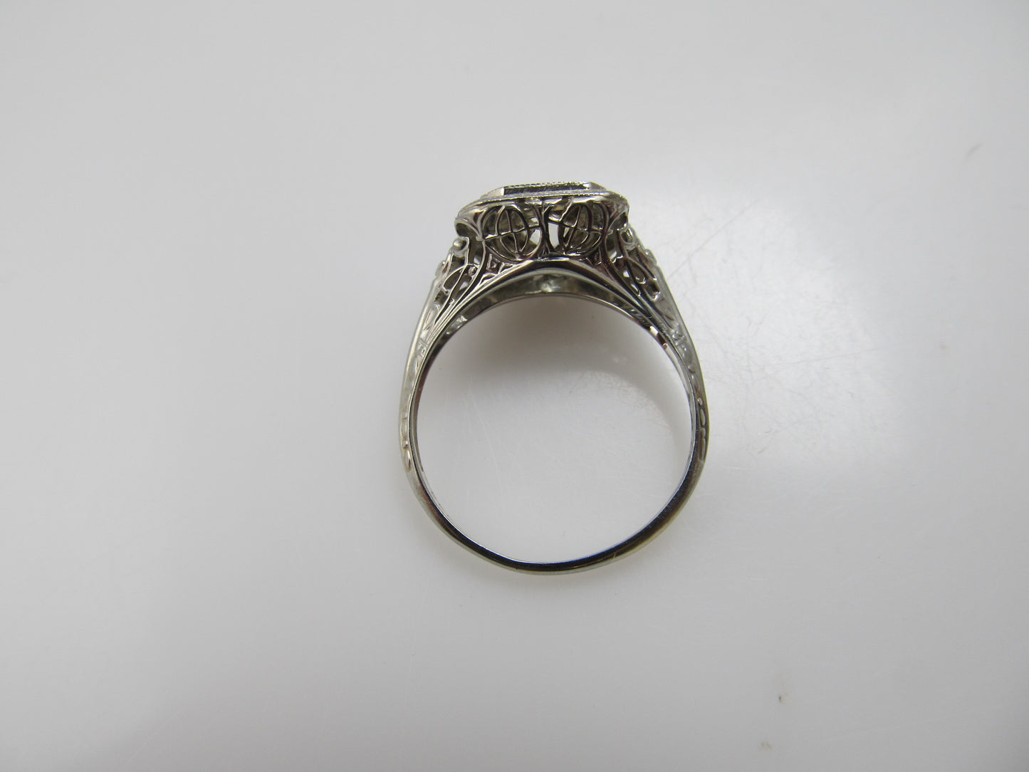 Antique .77ct diamond ring, 18k white gold filigree