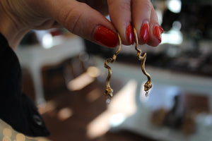 14k Yellow Gold Snake Earrings With Diamond Briolettes.