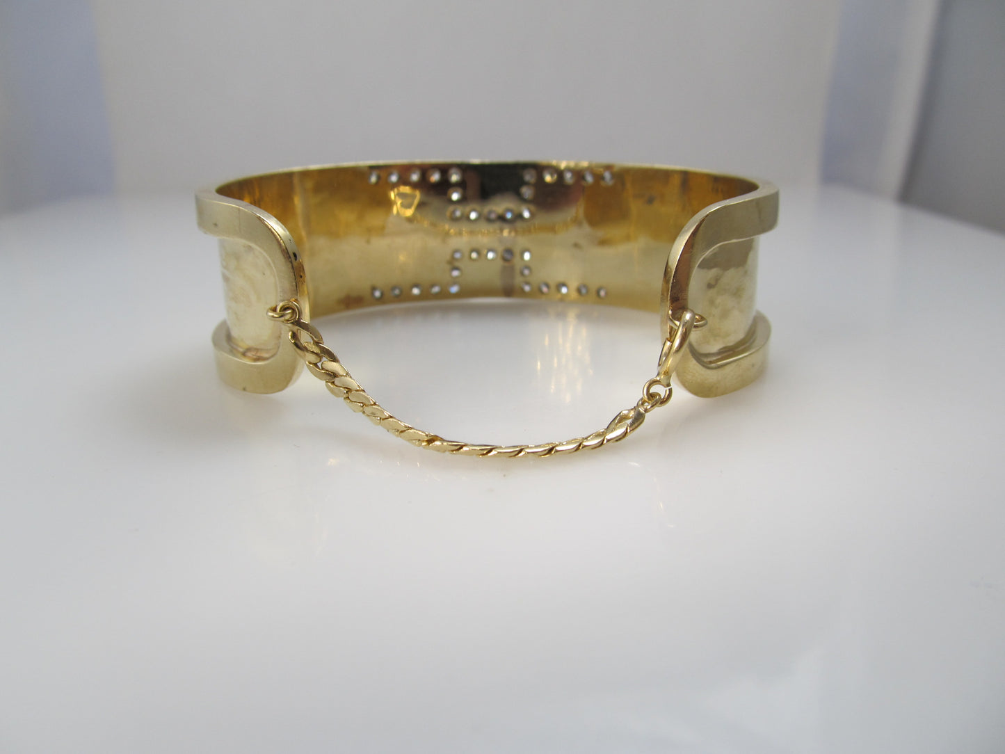 Estate 14k white yellow gold diamond cuff bracelet