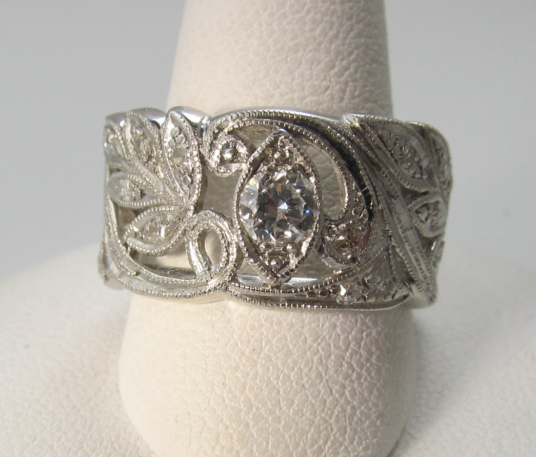 Amazing wide antique platinum diamond eternity band