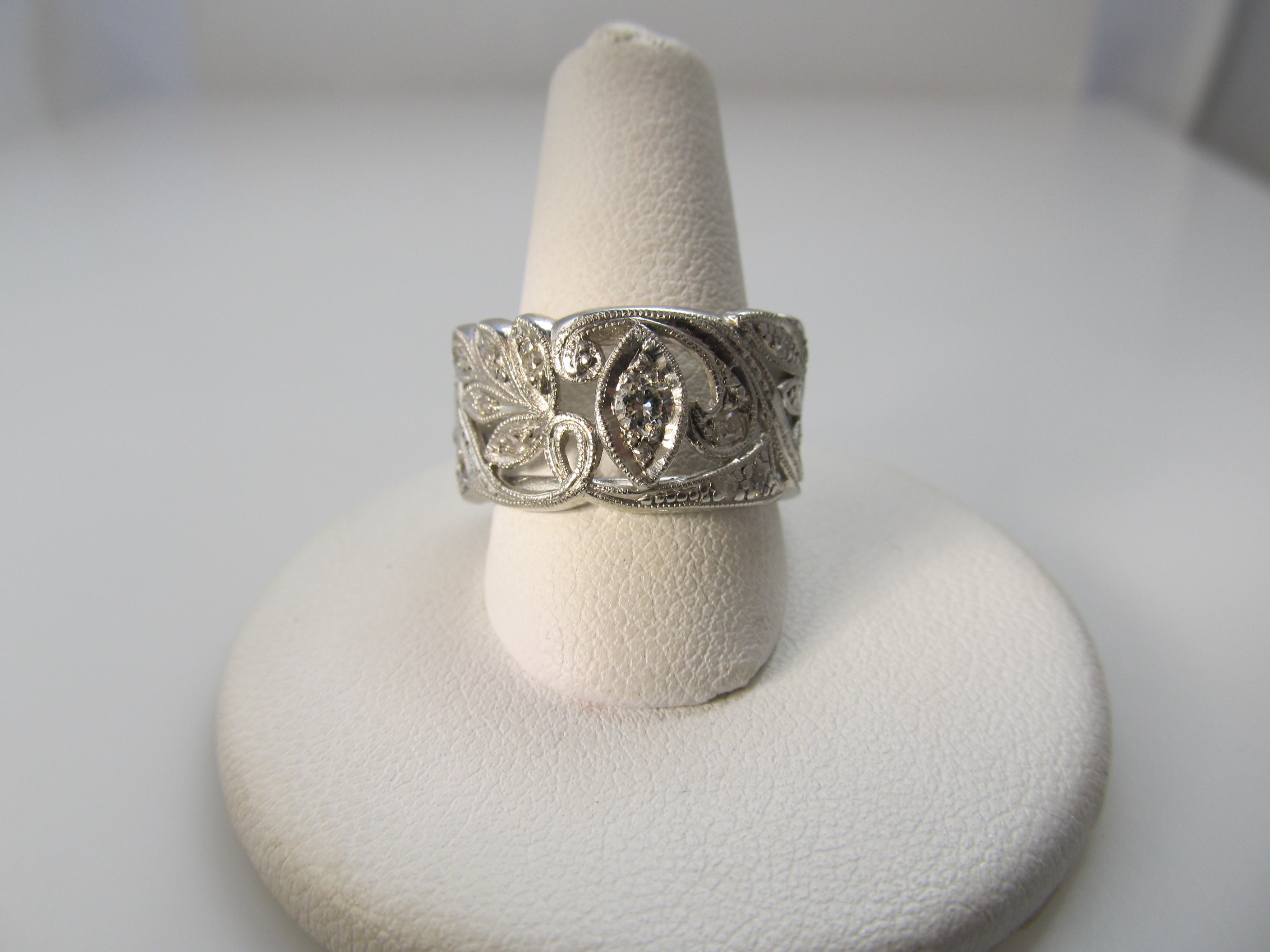 Amazing wide antique platinum diamond eternity band