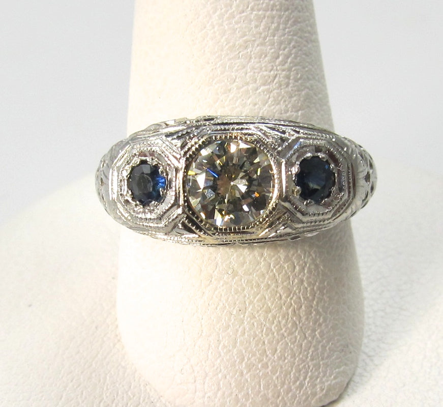 antique diamond sapphire ring, victorious, cape may, antique jewelry