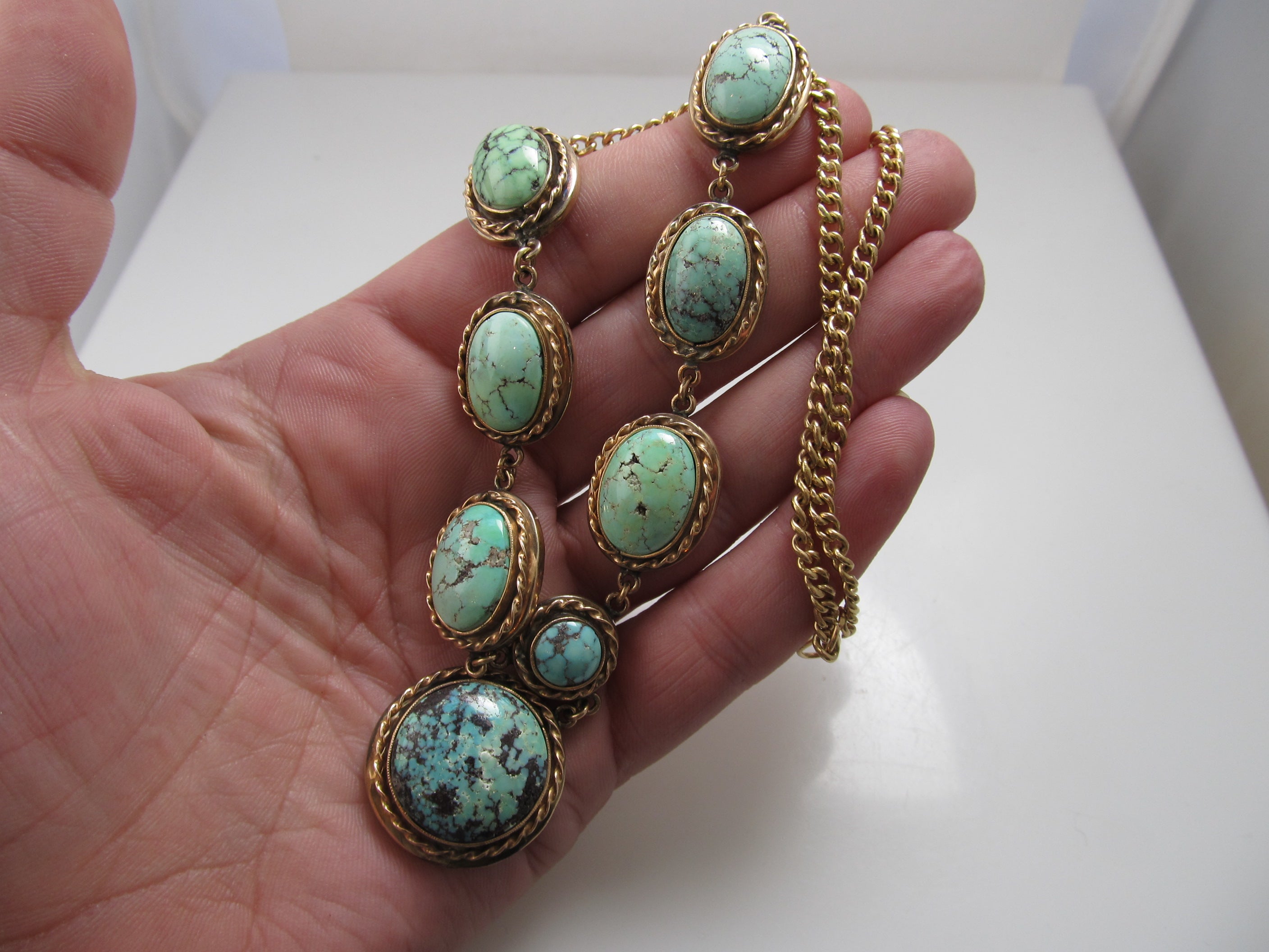 Fabulous handmade turquoise and rose gold necklace