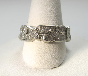 Vintage platinum decorative diamond eternity band