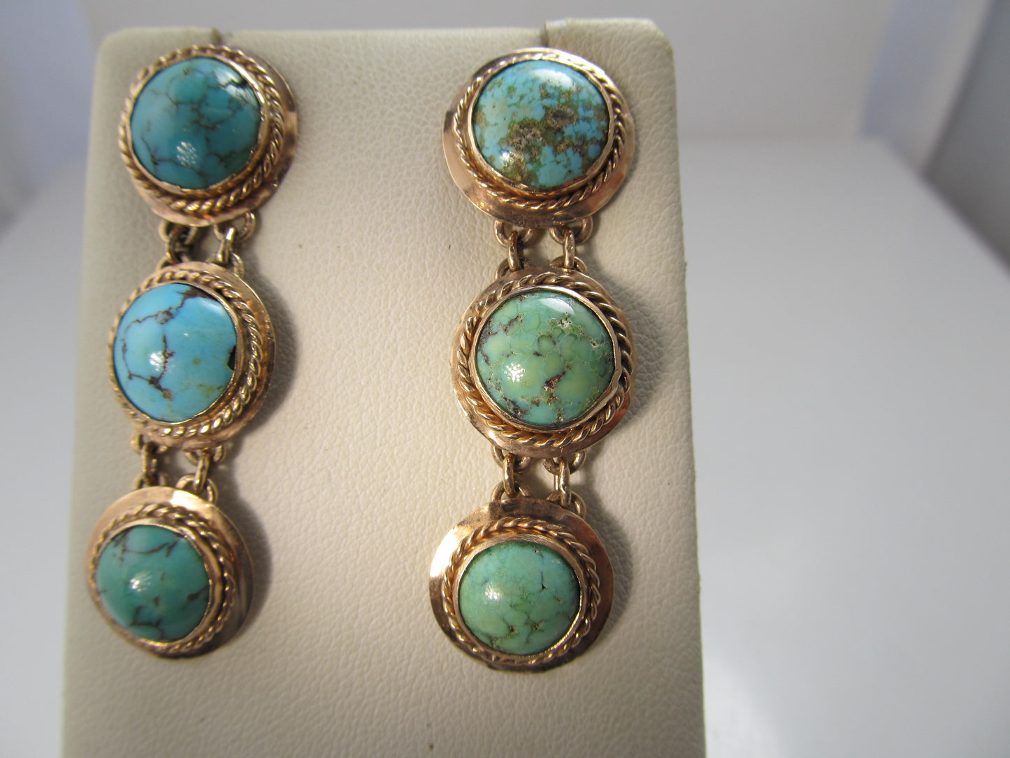 Vintage 14k rose gold turquosie drop earrings