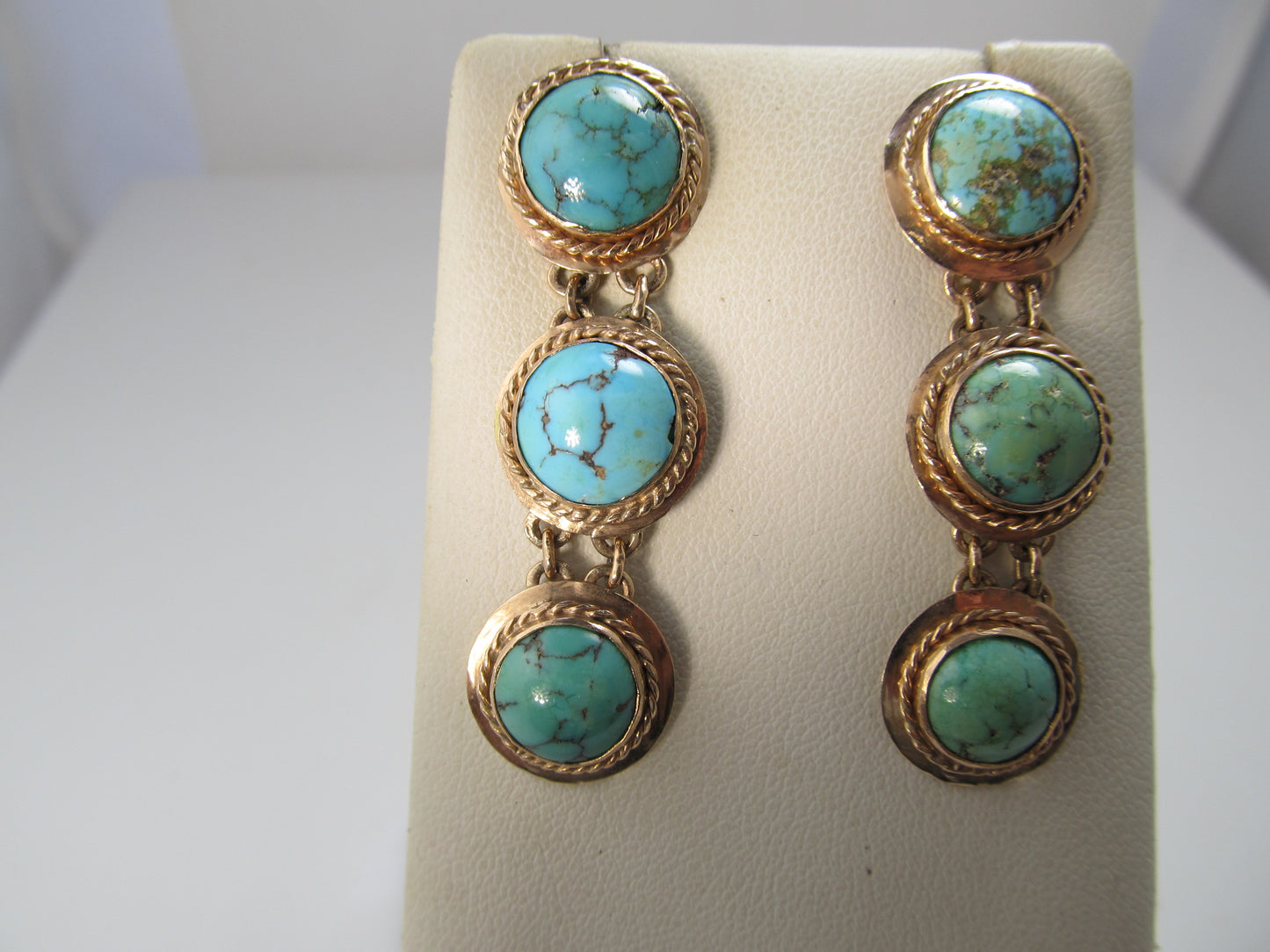 Vintage 14k rose gold turquosie drop earrings